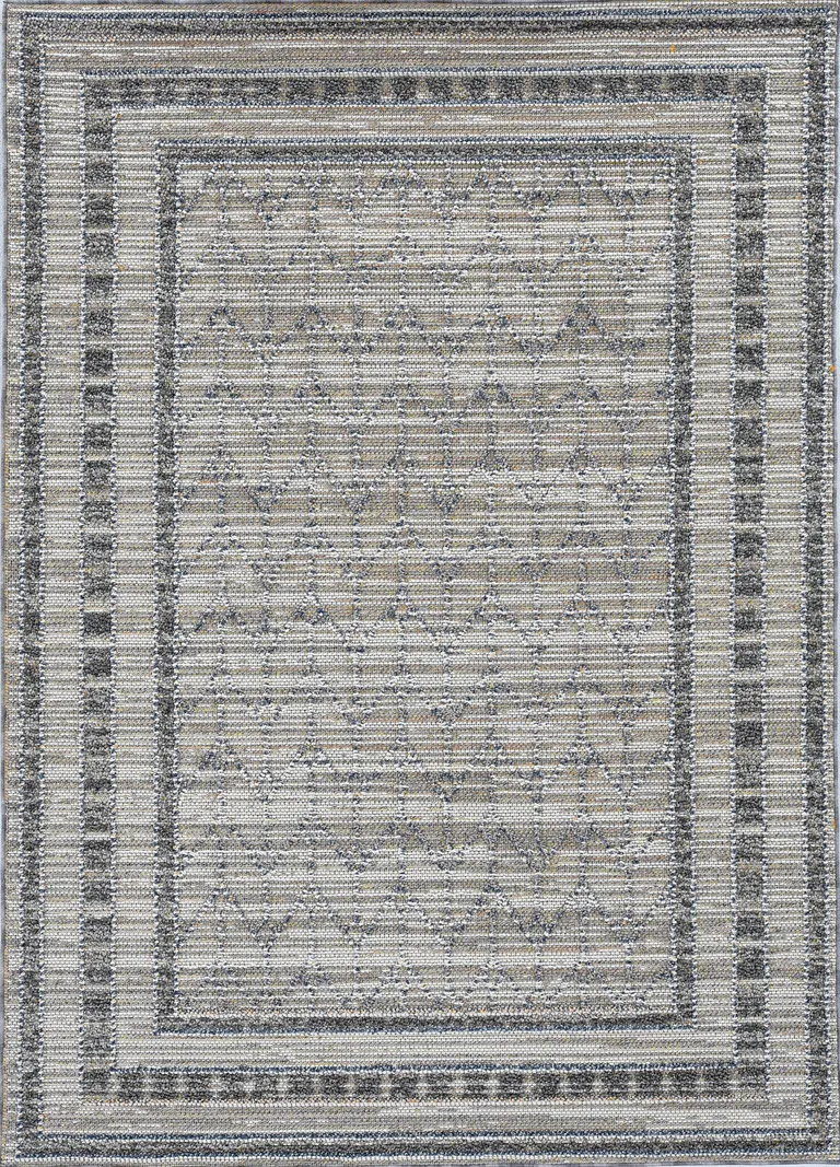 Grey Machine Woven UV Treated Bordered Indoor Outdoor Area Rug Photo 1