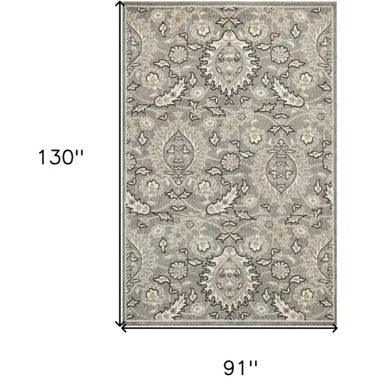 8'X11' Grey Machine Woven Uv Treated Floral Traditional Indoor Outdoor Area Rug Photo 3