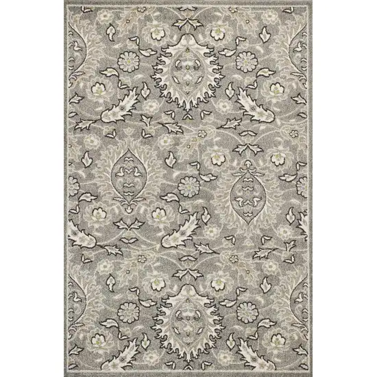 Grey Machine Woven UV Treated Floral Traditional Indoor Outdoor Area Rug Photo 1