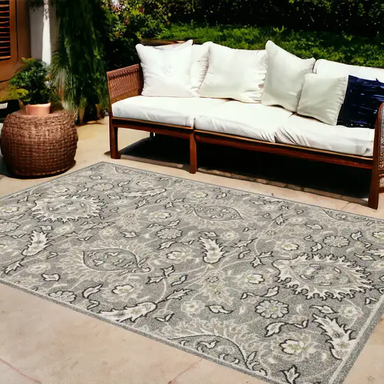 8'X11' Grey Machine Woven Uv Treated Floral Traditional Indoor Outdoor Area Rug Photo 1