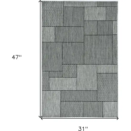 3'X4' Grey Machine Woven Uv Treated Geometric Blocks Indoor Outdoor Accent Rug Photo 3