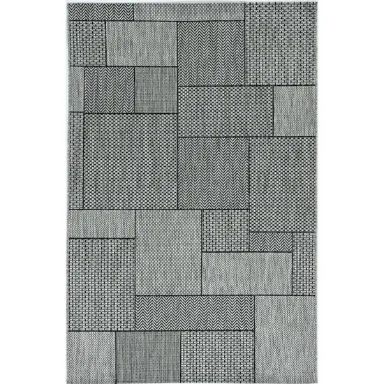 Grey Machine Woven UV Treated Geometric Blocks Indoor Outdoor Accent Rug Photo 4