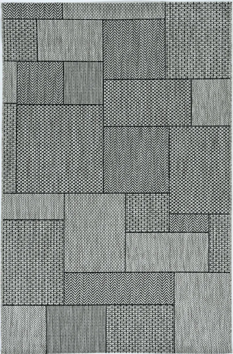 Grey Machine Woven UV Treated Geometric Blocks Indoor Outdoor Accent Rug Photo 4