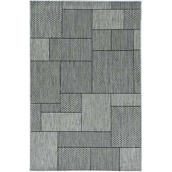 3'X4' Grey Machine Woven Uv Treated Geometric Blocks Indoor Outdoor Accent Rug Photo 2