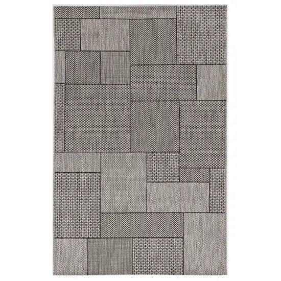 Grey Machine Woven UV Treated Geometric Blocks Indoor Outdoor Area Rug Photo 1