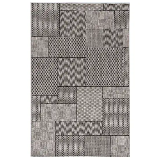 3'X5' Grey Machine Woven Uv Treated Geometric Blocks Indoor Outdoor Area Rug Photo 2