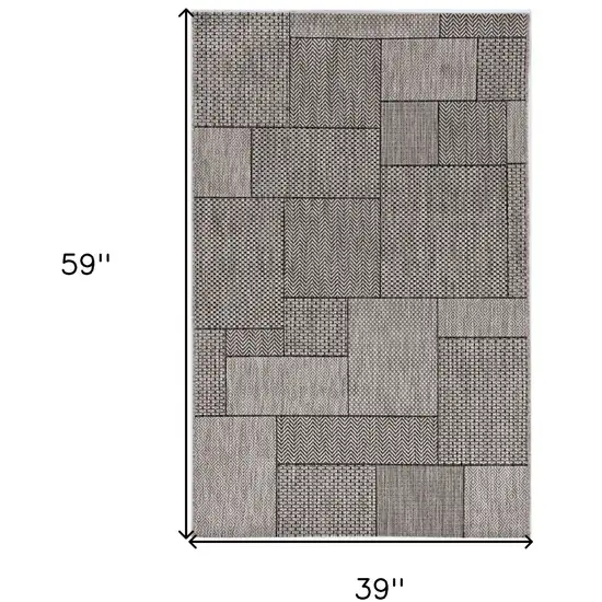 3'X5' Grey Machine Woven Uv Treated Geometric Blocks Indoor Outdoor Area Rug Photo 3