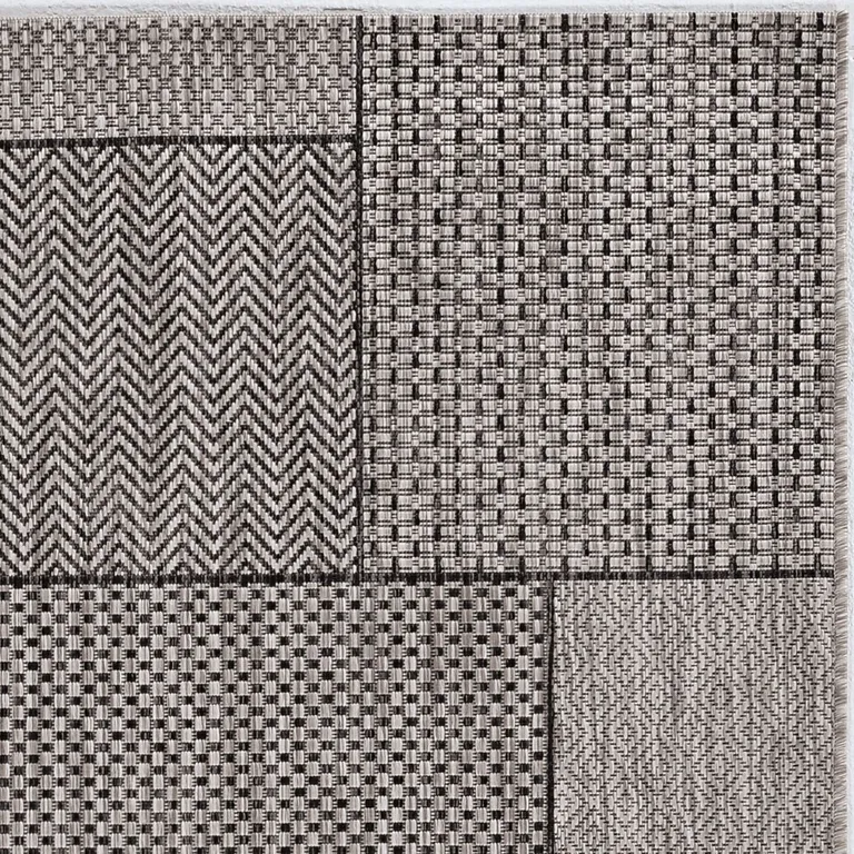 Grey Machine Woven UV Treated Geometric Blocks Indoor Outdoor Area Rug Photo 2