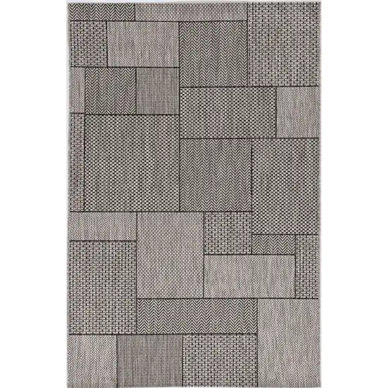 Grey Machine Woven UV Treated Geometric Blocks Indoor Outdoor Area Rug Photo 3