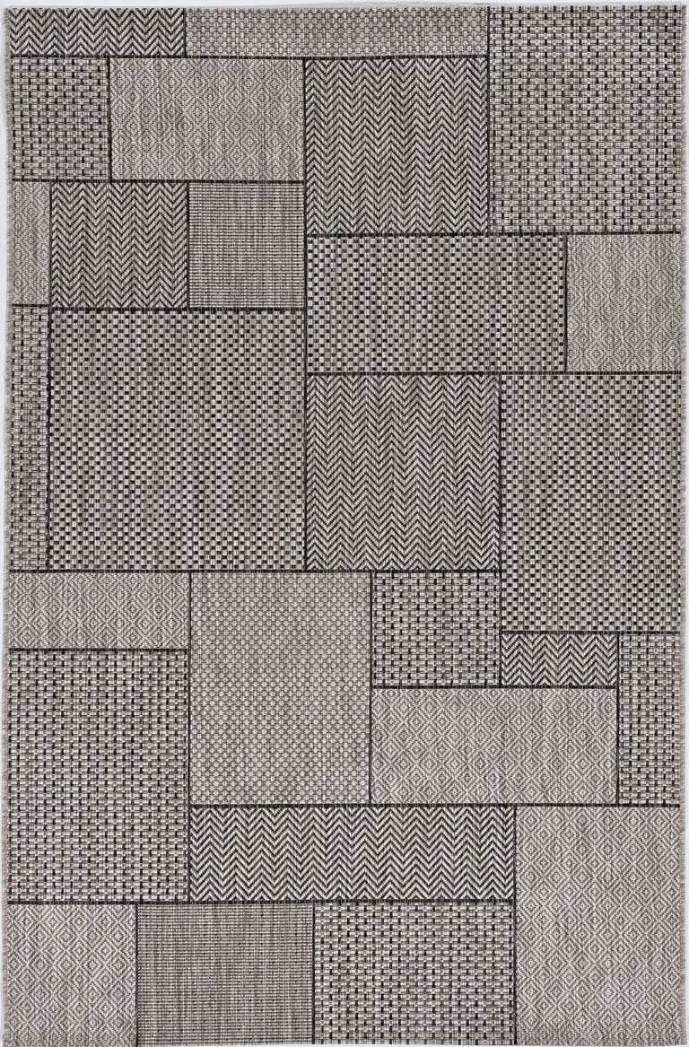 Grey Machine Woven UV Treated Geometric Blocks Indoor Outdoor Area Rug Photo 3