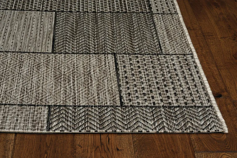 Grey Machine Woven UV Treated Geometric Blocks Indoor Outdoor Area Rug Photo 4