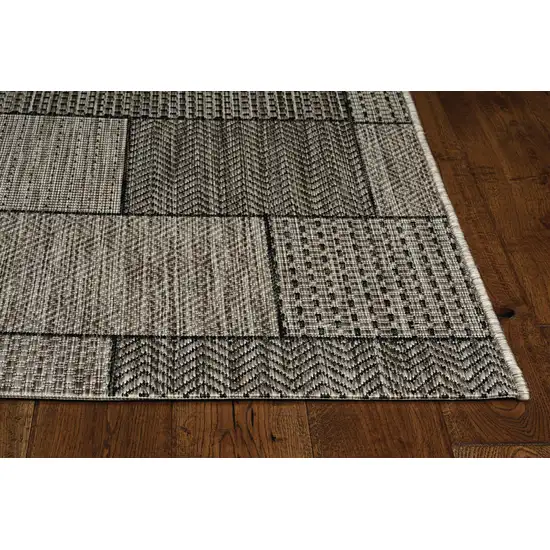 Grey Machine Woven UV Treated Geometric Blocks Indoor Outdoor Area Rug Photo 4