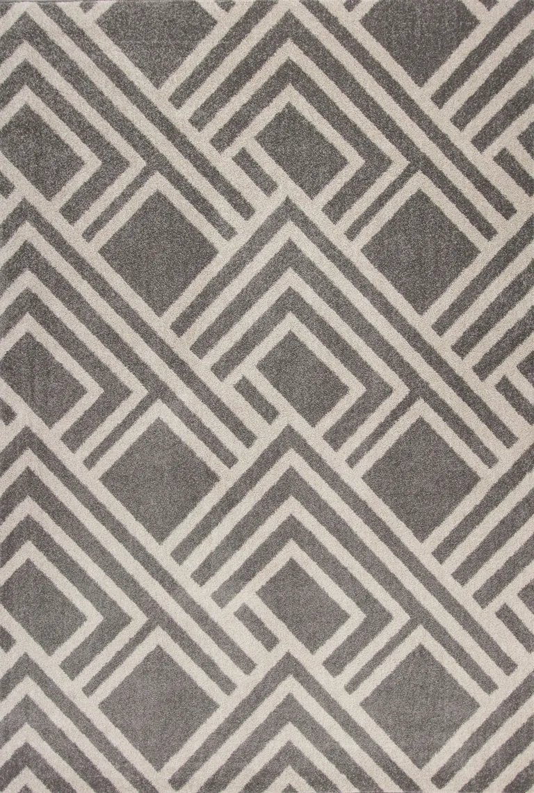 Grey Machine Woven UV Treated Geometric Indoor Outdoor Accent Rug Photo 2