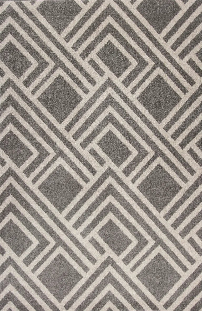 Grey Machine Woven UV Treated Geometric Indoor Outdoor Accent Rug Photo 1