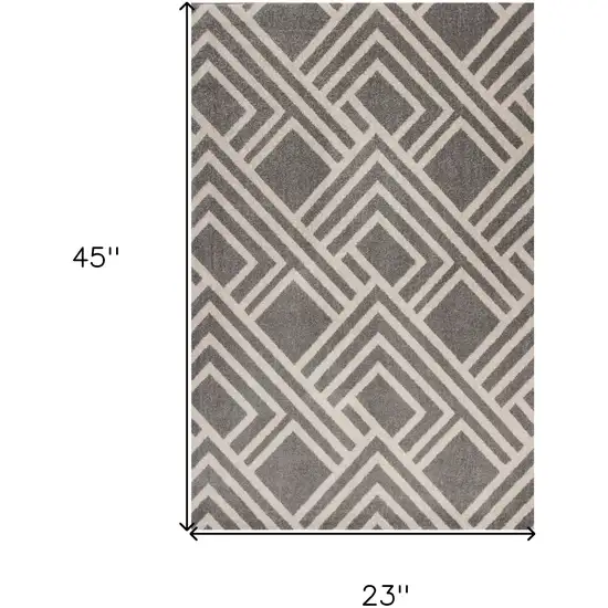 Grey Machine Woven Uv Treated Geometric Indoor Outdoor Accent Rug Photo 3