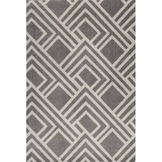 Grey Machine Woven UV Treated Geometric Indoor Outdoor Area Rug Photo 3