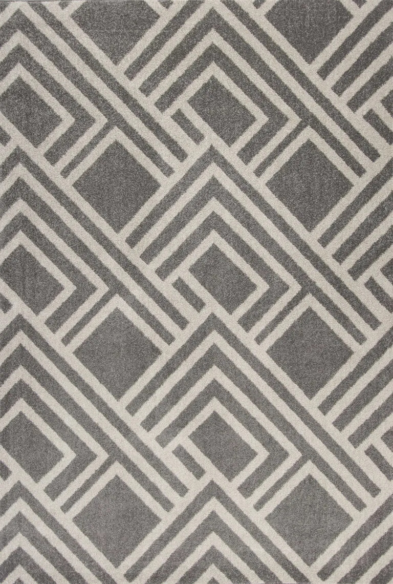 Grey Machine Woven UV Treated Geometric Indoor Outdoor Area Rug Photo 3