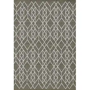 Photo of Grey Machine Woven UV Treated Geometric Indoor Outdoor Area Rug