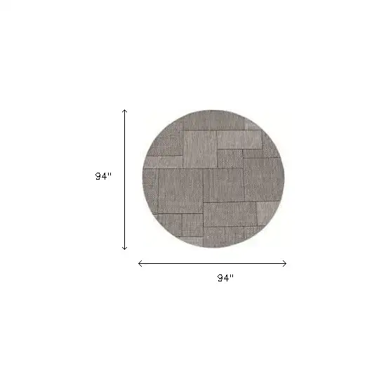 8' Grey Machine Woven Uv Treated Geometric Indoor Outdoor Round Area Rug Photo 6