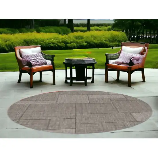 8' Grey Machine Woven Uv Treated Geometric Indoor Outdoor Round Area Rug Photo 1