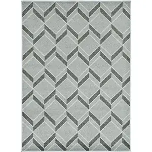 Photo of Grey Machine Woven UV Treated Herringbone Illusion Indoor Outdoor Accent Rug