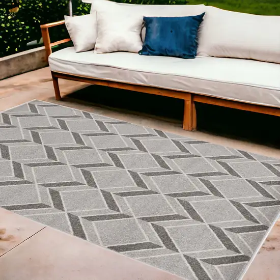 8'X11' Grey Machine Woven Uv Treated Herringbone Illusion Indoor Outdoor Area Rug Photo 2