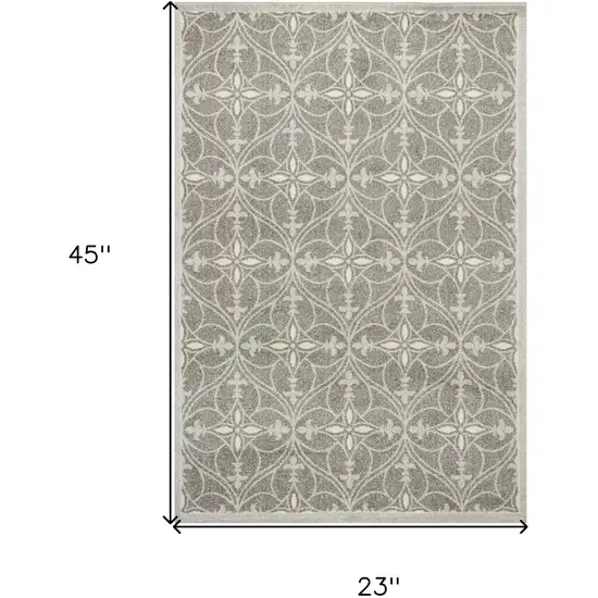 2'X4' Grey Machine Woven Uv Treated Ogee Indoor Outdoor Accent Rug Photo 7