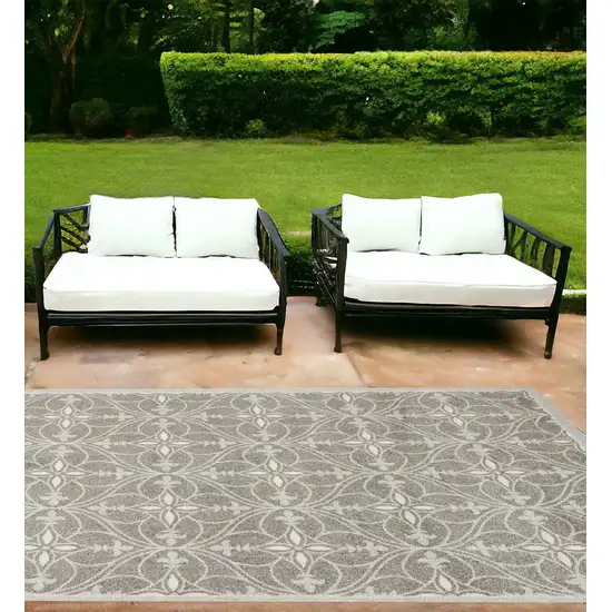 7'X10' Grey Machine Woven Uv Treated Ogee Indoor Outdoor Area Rug Photo 2