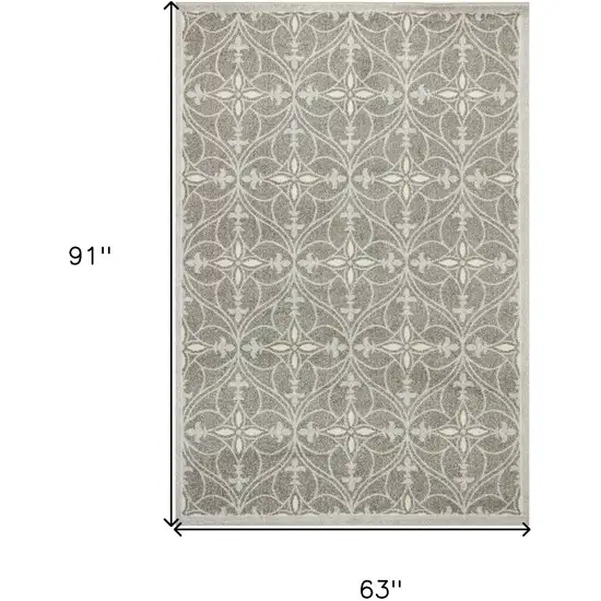 5'X8' Grey Machine Woven Uv Treated Ogee Indoor Outdoor Area Rug Photo 7