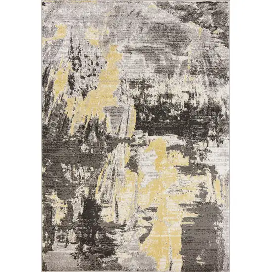 Grey Machine Woven Watercolor Splash Indoor Runner Rug Photo 2