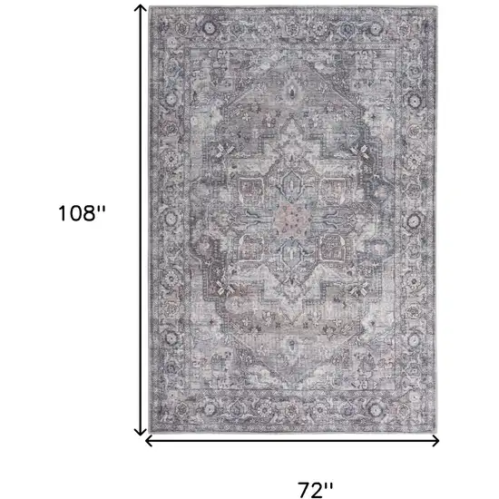 Grey Medallion Distressed Washable Area Rug Photo 5