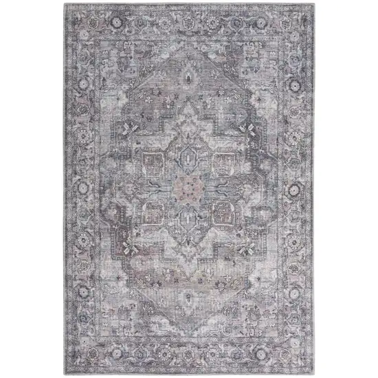 Grey Medallion Distressed Washable Area Rug Photo 1