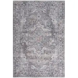 Photo of Grey Medallion Distressed Washable Area Rug