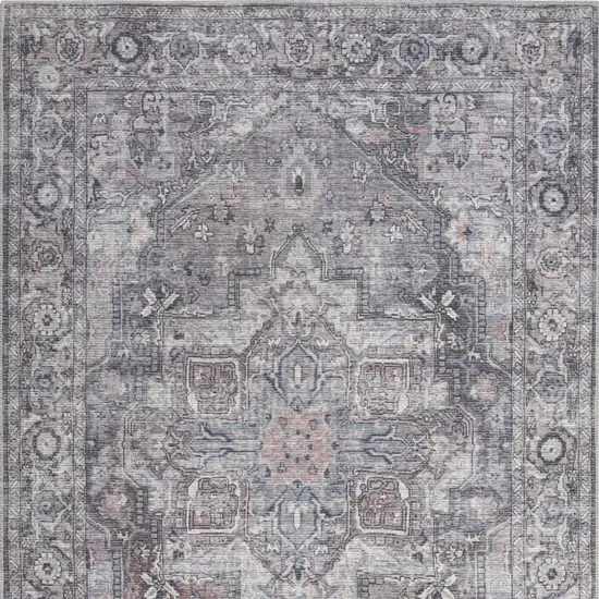 Grey Medallion Distressed Washable Area Rug Photo 4