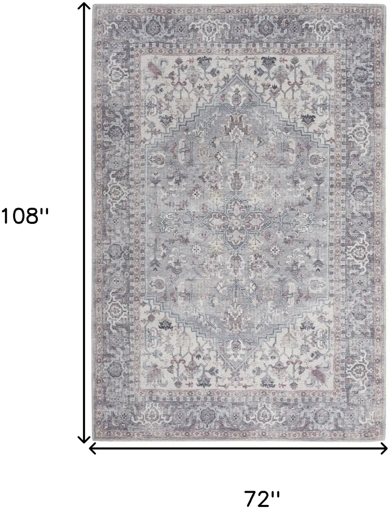 Grey Medallion Distressed Washable Area Rug Photo 5