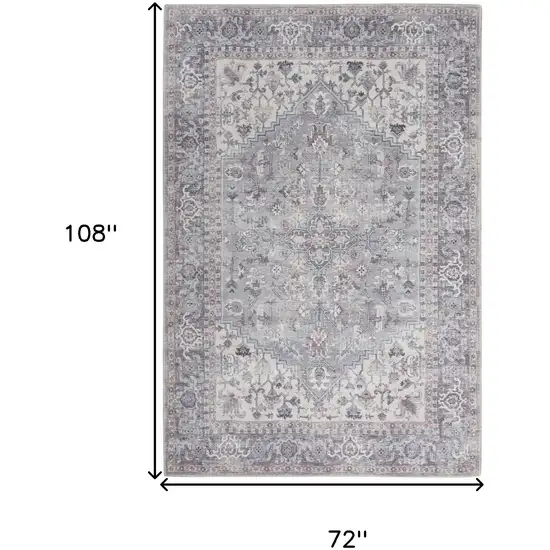 Grey Medallion Distressed Washable Area Rug Photo 5