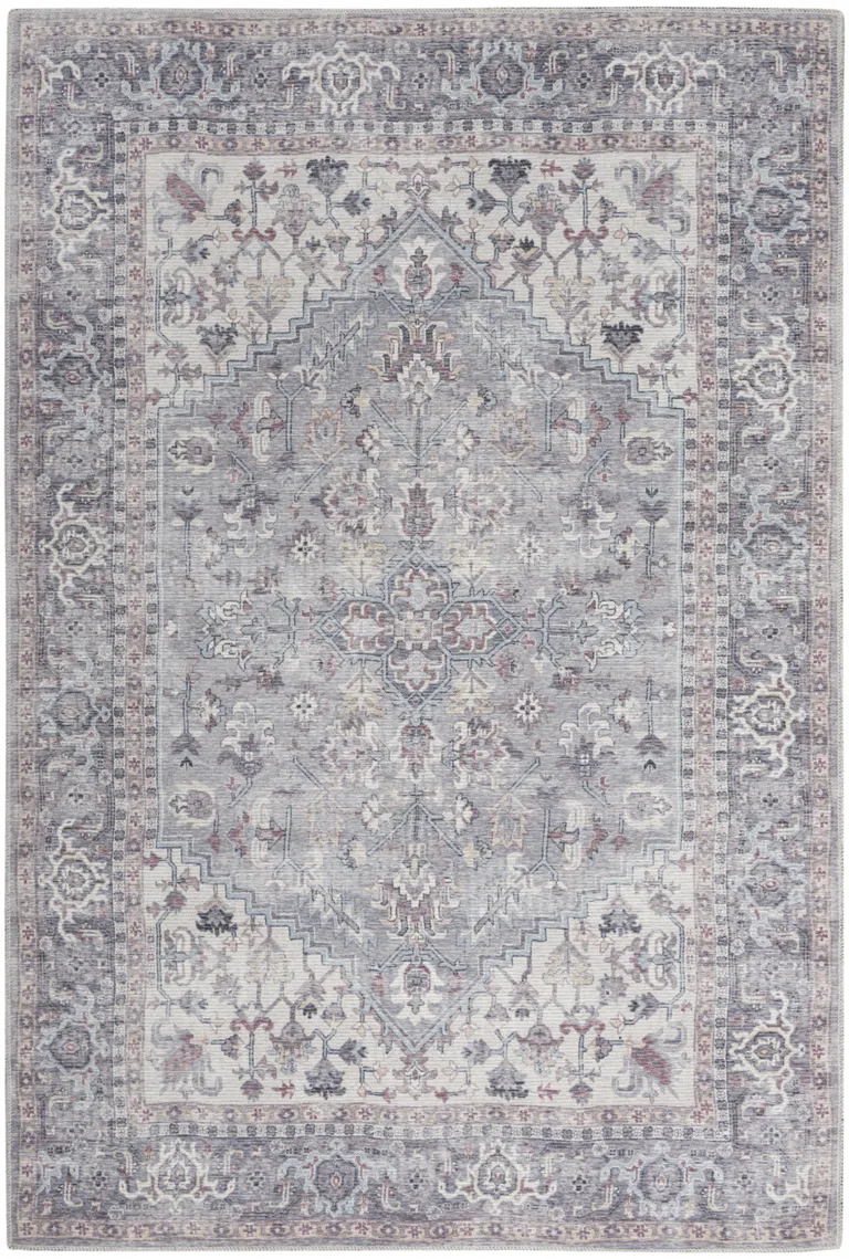 Grey Medallion Distressed Washable Area Rug Photo 1