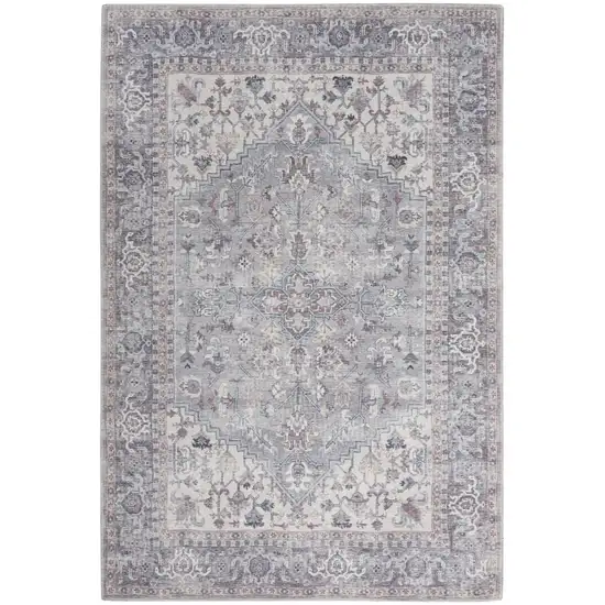 Grey Medallion Distressed Washable Area Rug Photo 1