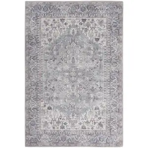 Photo of Grey Medallion Distressed Washable Area Rug