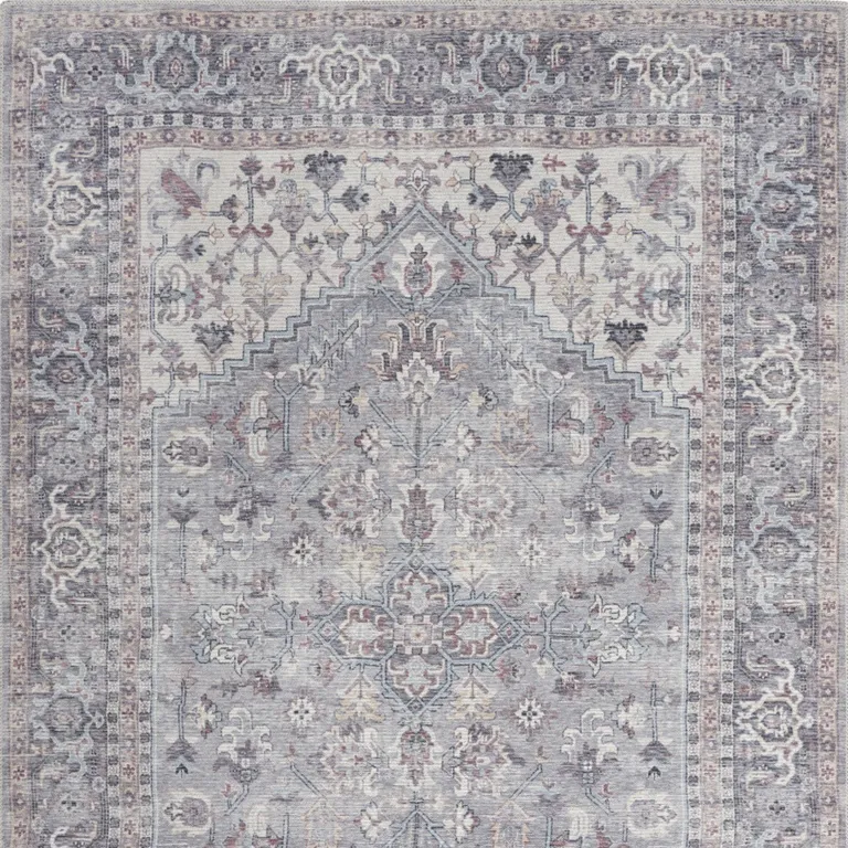 Grey Medallion Distressed Washable Area Rug Photo 4