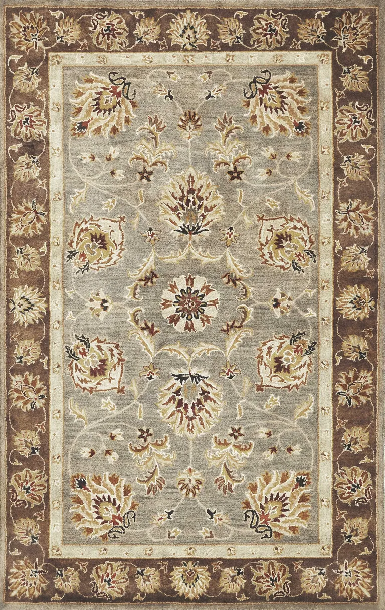 Grey Mocha Hand Tufted Traditional Floral Indoor Area Rug Photo 1