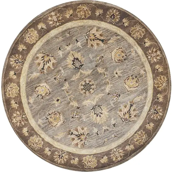 6' Grey Mocha Hand Tufted Traditional Round Indoor Area Rug Photo 2