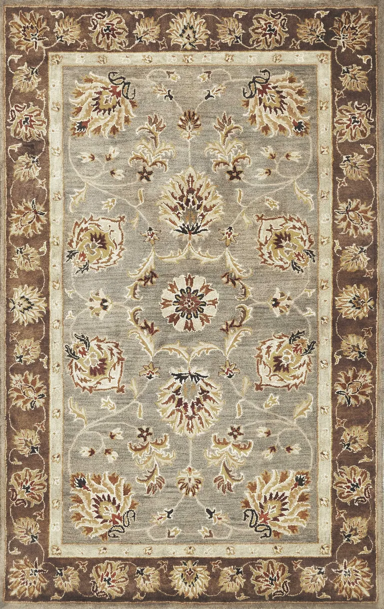 Grey Mocha Hand Tufted Wool Traditional Floral Indoor Area Rug Photo 1