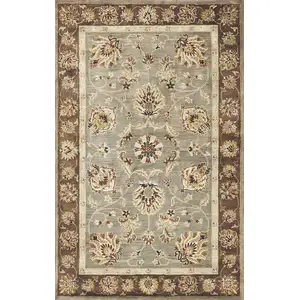 Photo of Grey Mocha Hand Tufted Wool Traditional Floral Indoor Area Rug