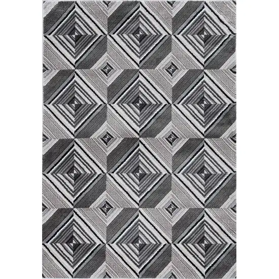 Grey Mocha Machine Woven Geometric Illusion Indoor Runner Rug Photo 2