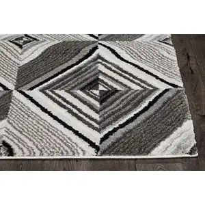 Photo of Grey Mocha Machine Woven Geometric Illusion Indoor Runner Rug