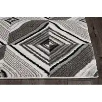 Photo of Grey Mocha Machine Woven Geometric Illusion Indoor Runner Rug