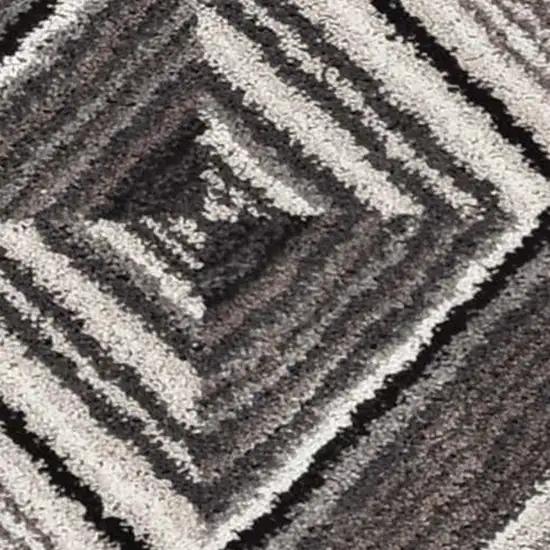 8' Grey Mocha Machine Woven Geometric Illusion Indoor Runner Rug Photo 6