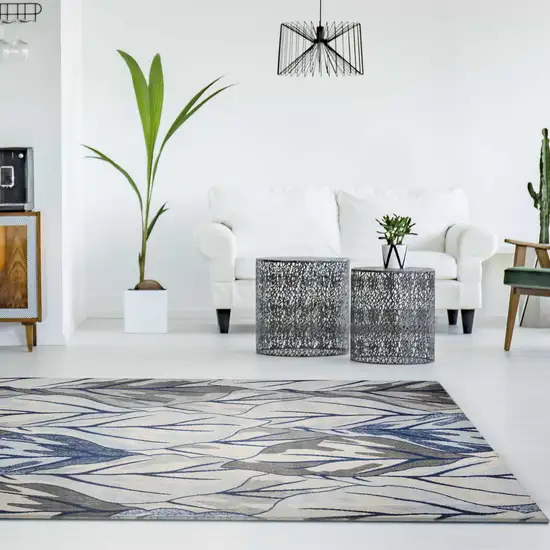 Grey Navy Machine Woven Oversized Leaves Indoor Area Rug Photo 4