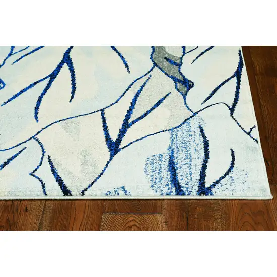 Grey Navy Machine Woven Oversized Leaves Indoor Area Rug Photo 8